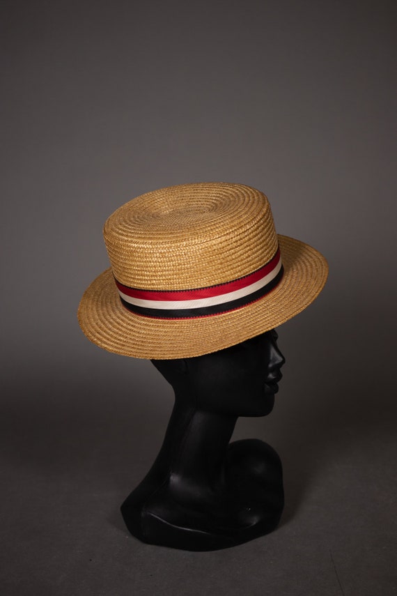 1950's Traditional Swiss Straw Canotier HAt - 50'… - image 8