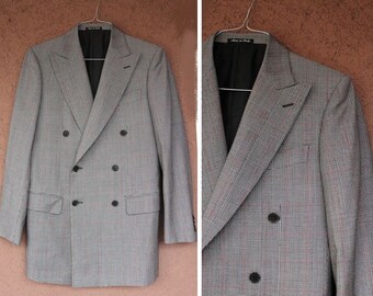 PAL ZILERI Double Breasted Tweed Jacket - Pal Zileri Grey Suit Jacket - Fit like L