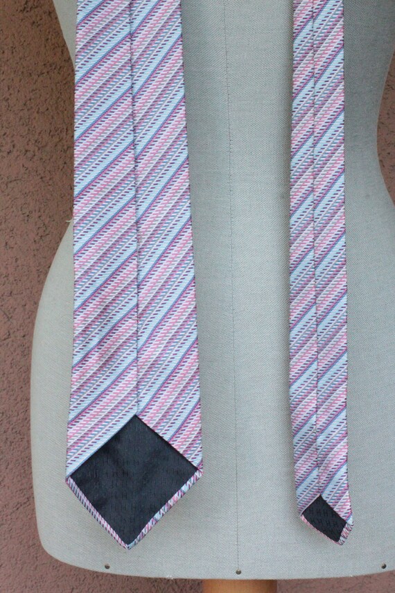 Vintage HERMES Blue and Purple Striped Silk Tie -… - image 7