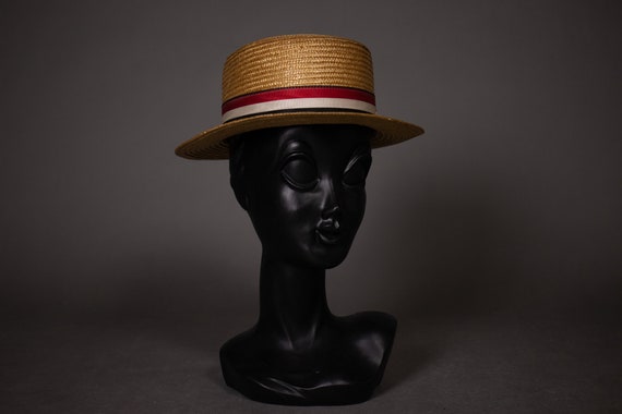 1950's Traditional Swiss Straw Canotier HAt - 50'… - image 3