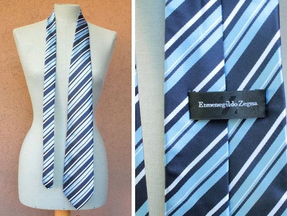 Vintage ERMENEGILDO ZEGNA Striped Tie . Blue Tones Luxury Silk | Etsy