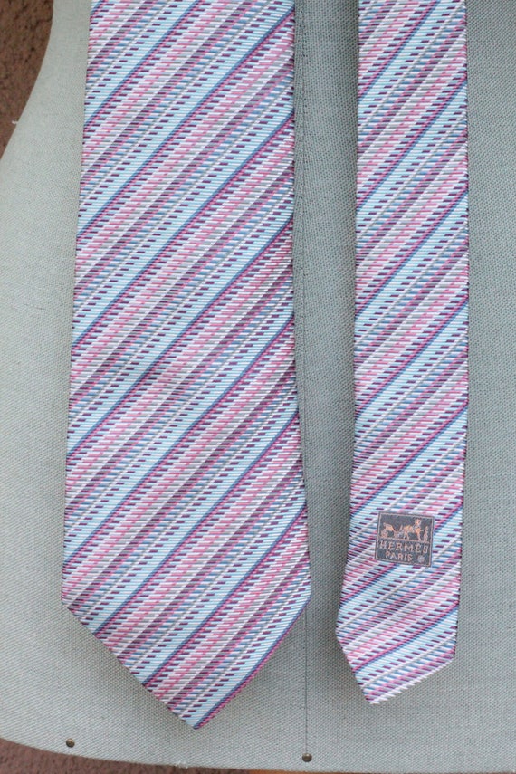 Vintage HERMES Blue and Purple Striped Silk Tie -… - image 4