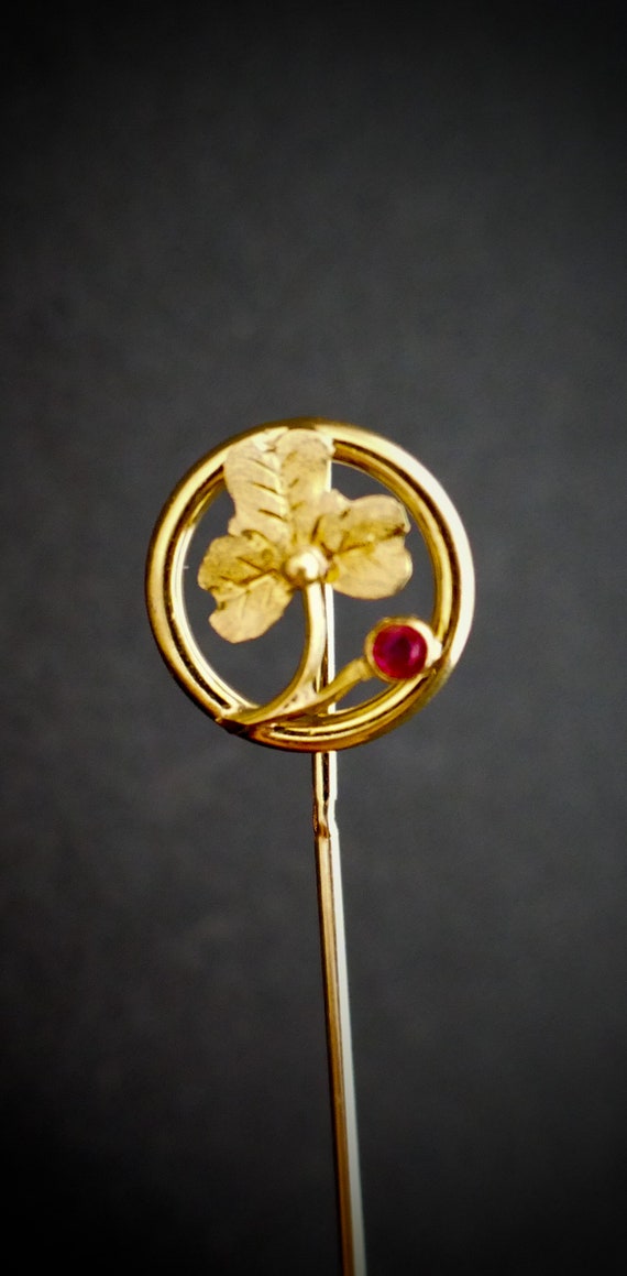 18K gold clover tie pin, 18K gold pin tie