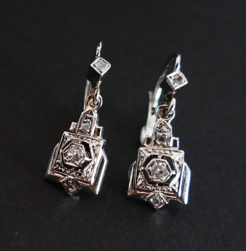 Art Deco earrings adorned with white sapphires. image 1
