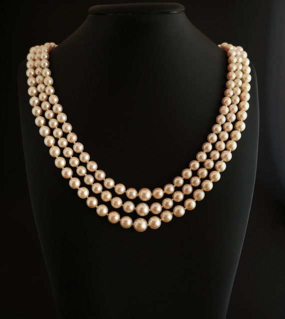 Collier 3 Rangs De Perles De Culture - Fermoir En Or 14 Carats - Occasion Bon État