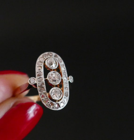 French Antique Diamond Ring, 18 Carat Gold. - image 6