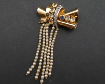 1950s brooch, platinum gold, sapphires, citrines diamonds