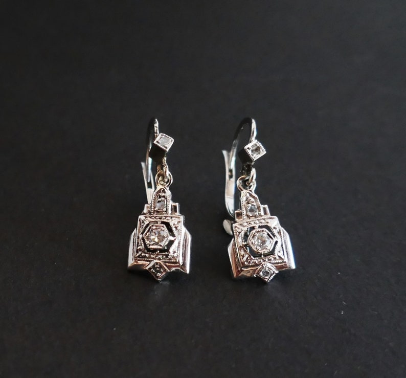 Art Deco earrings adorned with white sapphires. image 3