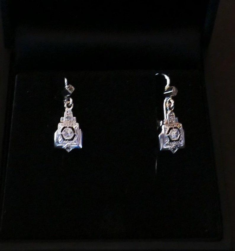 Art Deco earrings adorned with white sapphires. image 2