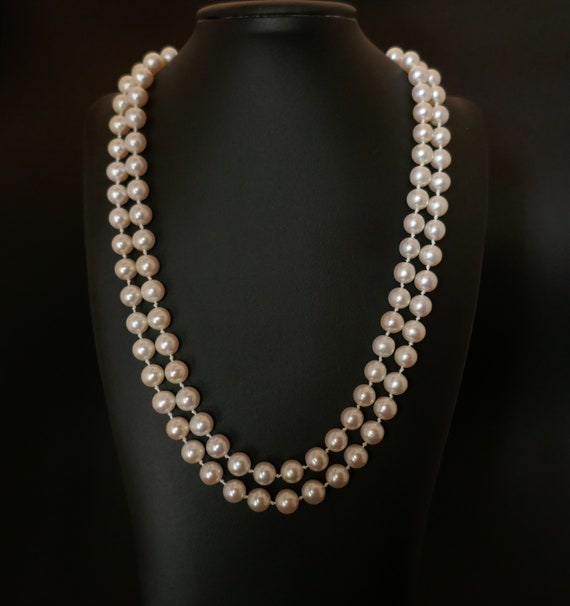 Superbe Collier Sautoir Ancien - Fermoir Serti D'une Perle Véritable - Occasion Vintage