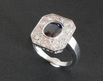 Sapphire And Diamond Ring, 18k White Gold Setting.