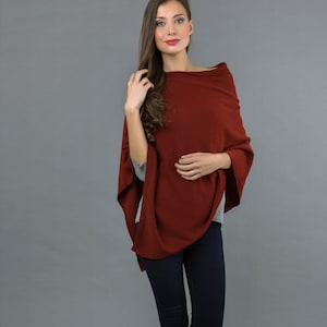 Cashmere Poncho Asymmetric Dress Bordeaux Plain 2ply Knitted Super Soft Luxury - MADE IN ITALY