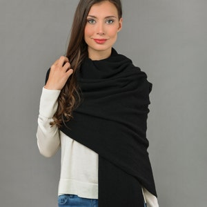 Cashmere Wrap Scarf Shawl Super Soft 2ply Knitted Oversize Luxury BLACK Made in Italy image 1