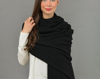 Cashmere Wrap Scarf Shawl Super Soft 2ply Knitted Oversize Luxury BLACK - Made in Italy