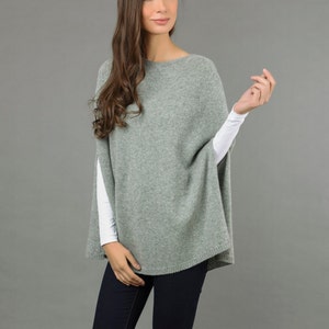 Poncho Cape Pure Cashmere Dress Plain Knitted 2ply Super Soft Luxury LIGHT GREY - Made in Italy