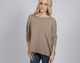 Camel Brown pure cashmere short sleeve oversized batwing sweater