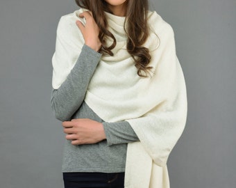 Cashmere Wrap Scarf Shawl Travelwrap Super Soft 2ply Knitted Oversize Luxury CREAM WHITE - Made in Italy