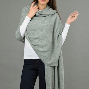 Cashmere Wrap Scarf Shawl Travelwrap Super Soft 2ply Knitted Oversize Luxury LIGHT GREY - Made in Italy