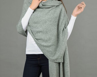 Cashmere Wrap Scarf Shawl Travelwrap Super Soft 2ply Knitted Oversize Luxury LIGHT GREY - Made in Italy