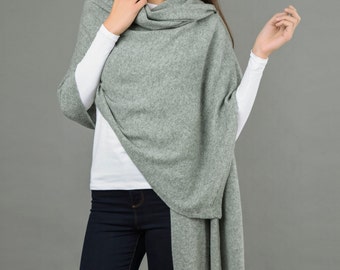 Luxury Cashmere Wrap Scarf: Oversized Knitted Travel Shawl - Light Grey