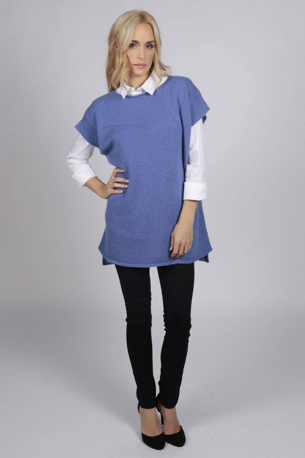 Periwinkle Blue Women s Pure Cashmere Sleeveless Sweater Etsy