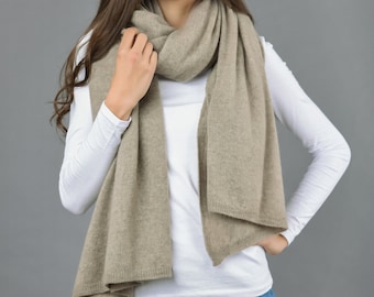 Cashmere Wrap Scarf Shawl Travelwrap Super Soft 2ply Knitted Oversize Luxury CAMEL BROWN BEIGE - Made in Italy