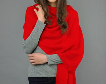 Red Cashmere Wrap Scarf Shawl Travelwrap Super Soft 2ply Knitted Oversize Luxury - Made in Italy