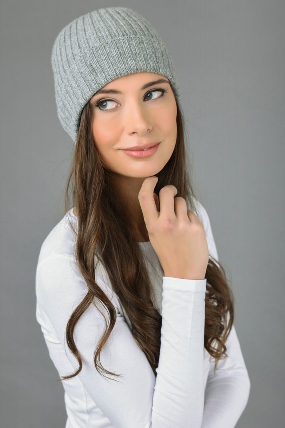 Beanie Hat Fisherman 100/% Pure Cashmere Watchcap Ribbed Cream White MADE IN ITA