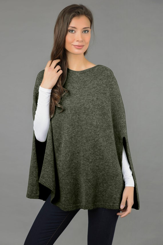 Poncho Cape Pure Cashmere Plain Knitted 2ply Super Soft Luxury