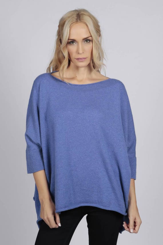 Periwinkle blue Crew Neck Sweater for Women 100% Cashmere