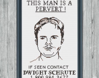 8"x12" Cross Stitch Pattern The Office Dwight Schrute "This Man Is a Pervert" Funny Quote Home Decor PDF Download Printable