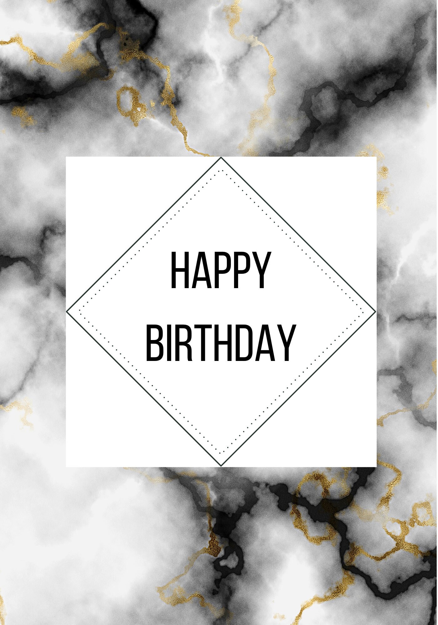 Happy Birthday Black White and Gold Marble 3.5"x5" Folded Vertical Card ...