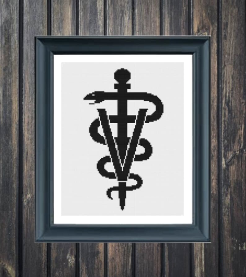 8x10 Cross Stitch Pattern Veterinary Medicine Caduceus Symbol Home or
