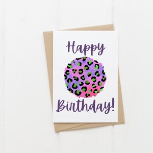 Feliz cumpleaños Glamorous Pink Leopard 3.5"x5" Tarjeta vertical plegada Descarga instantánea PDF y PNG imprimibles