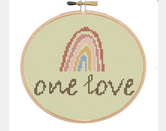 5 inch Cross Stitch Pattern Boho Rainbow "One Love" Home Decor PDF Download Printable Easy Beginner