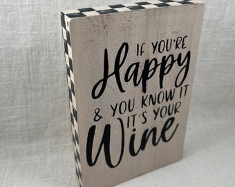 Funny Wine Sign: Checkerboard Tiered Tray Decor