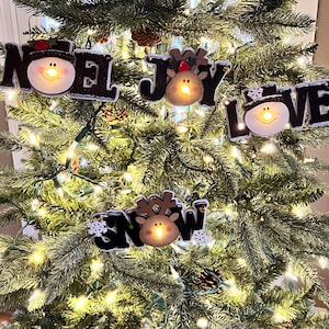 Light Up Nose Christmas Ornament: Snowman, Reindeer, Noel, Joy, 6-Hour Timer