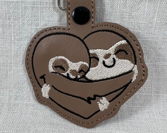 Sloth Love Embroidered Keychain: Vinyl Key Fob