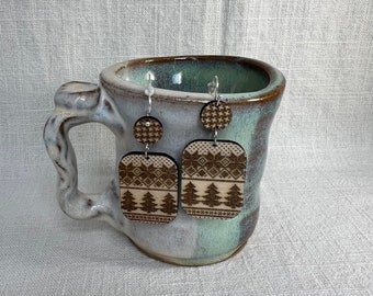 Handcrafted Wooden Scandinavian Print Drop Earrings, Stocking Stuffer