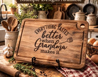 Kitchen Quote Cutting Board, Engraved Acacia Cutting Board, Custom Design Charcuterie Board, Grandma Gift, Housewarming Gift