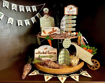 Cottontail Farms Easter Tiered Tray Decor Set: Hand-Painted Rabbit Decor