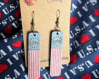 Vintage Americana Flag Earrings: 250 Birthday, 1776 Patriotic Jewelry, Stocking Stuffer