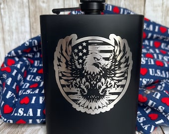 American Eagle Flask: Patriotic Stainless Steel Hip Flask, Veteran Gift, Stocking Stuffer