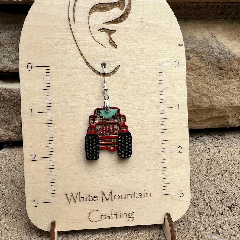 Jeep Earrings: Laser Cut Wood, Off-Road Adventure Jewelry, Stocking Stuffer Bild 3