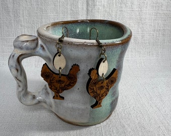 Chicken & Egg Earrings: Farm Girl Jewelry, Stocking Stuffer, Chicken Lover, Laser Burned