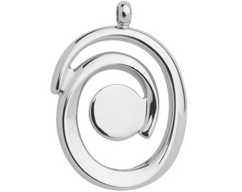 Swirl Pendant with 12mm Flat Pad Blank for Cabochons, Silver Plated, Rhodium Plated