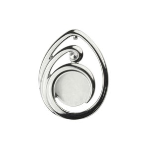 Teardrop Wave Design Pendant with 4mm Cubic Zirconia & 18mm approx. Flat Pad Blank for Cabochon, Rhodium Plated