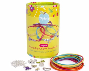 Pipkits Friendship Charm Bracelet Jewellery Making Kit Brights Edition, Each design makes 6 Bracelets for you to make, wear or share