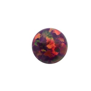 Puede incluir: Una gema redonda y colorida con apariencia veteada. La piedra presenta una mezcla de tonos morados, naranjas y verdes, creando un diseño único y llamativo. La gema se presenta sobre un fondo blanco liso.