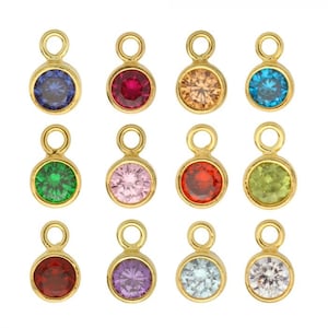 5mm Gold Plated Sterling Silver Vermeil Birthstone Charms with 4mm Cubic Zirconia Crystal for jewellery designs